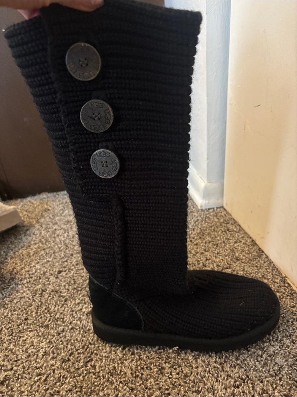 UGG Black Knit Button Tall Winter Boots